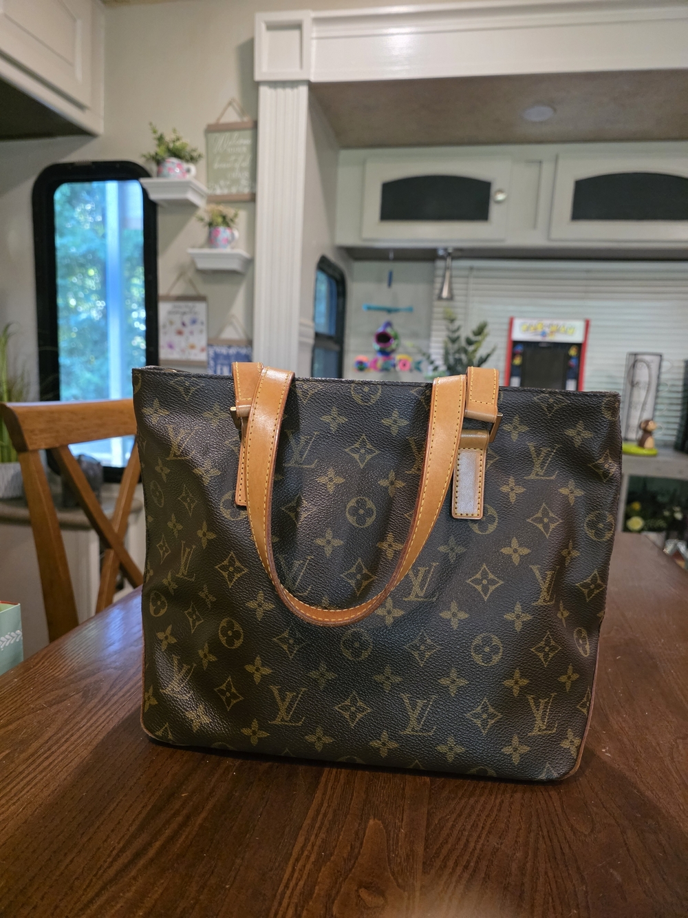Louis Vuitton Monogram Canvas Tote with Tan Leather Handles